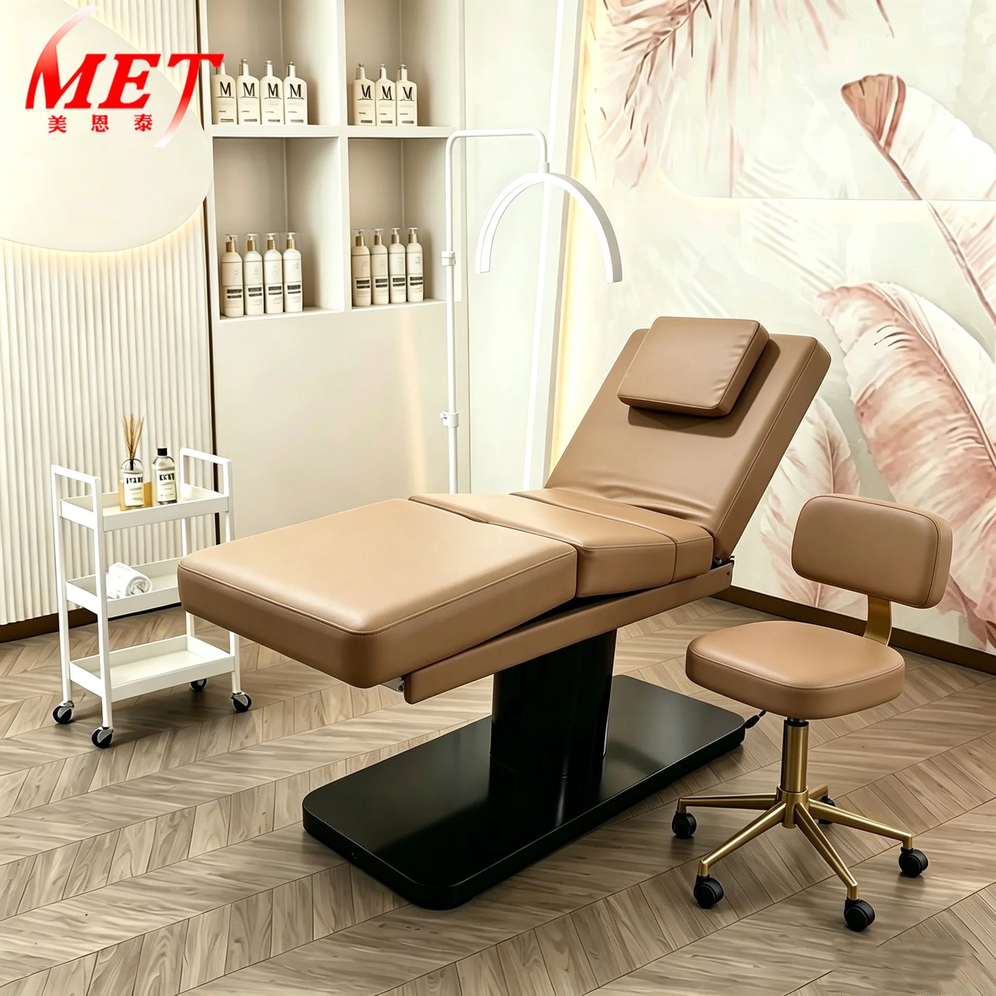 Luxury Spa Massage Table Lash Bed Beauty Salon Esthetician Furniture Gold Base Curve Facial Bed Electric Cosmetic Eyelash Bed