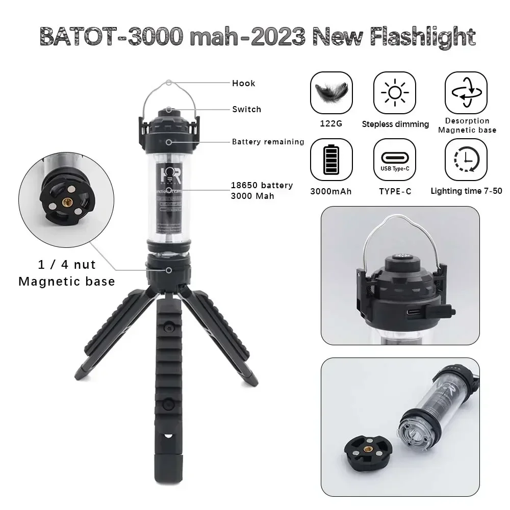 BATOT 3000mAh Camping Light USB Rechargeable LED Camping Lighthouse 5 Lighting Modes Flashlight Portable Tent Lantern For cargo