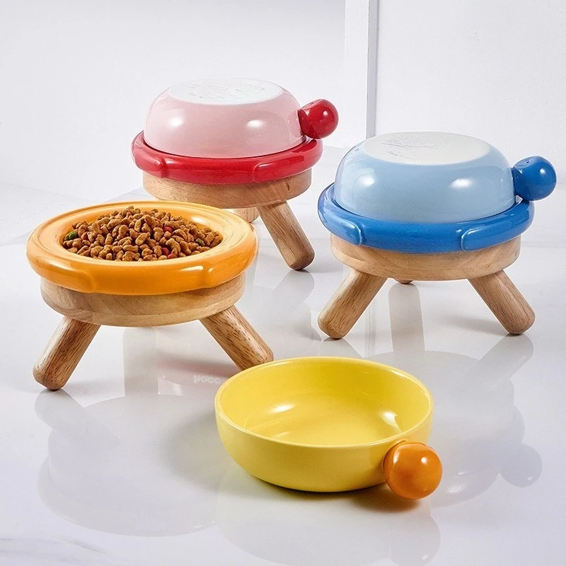 Ceramic Cat Bowl Stackable Heighten Pet Bowls Multifunctional Cute Anti-spill Food Bowl Cats Dogs Feeding Bowls Pets Supplies