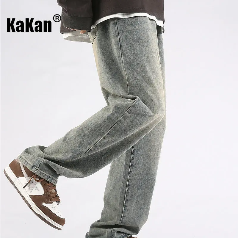Kakan - European and American Spring and Summer New Blue Jeans for Men, Vintage Straight Leg Wide Leg Long Jeans K024-LQS915