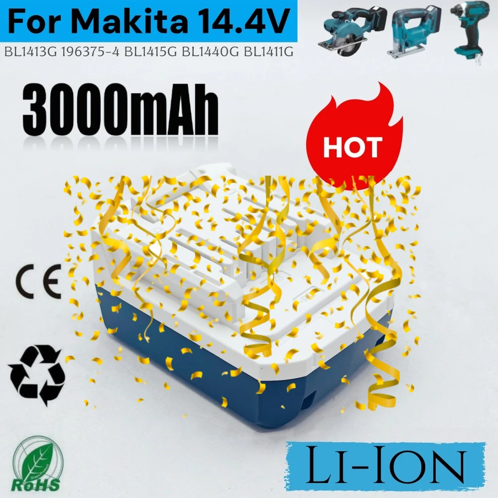 

Аккумулятор для электроинструментов Makita 3000 мАч Li-ion 14.4В BL1415G BL1413G BL1460G DC18WA UH480D UH520D UM165D UR140D DMR106