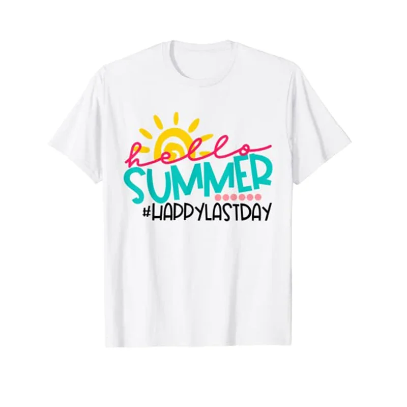 

Happy Last Day of School Teacher Student Graduation T-Shirt Summer Fashion Sayings Quote Graphic Tee Tops Short Sleeve Blouses