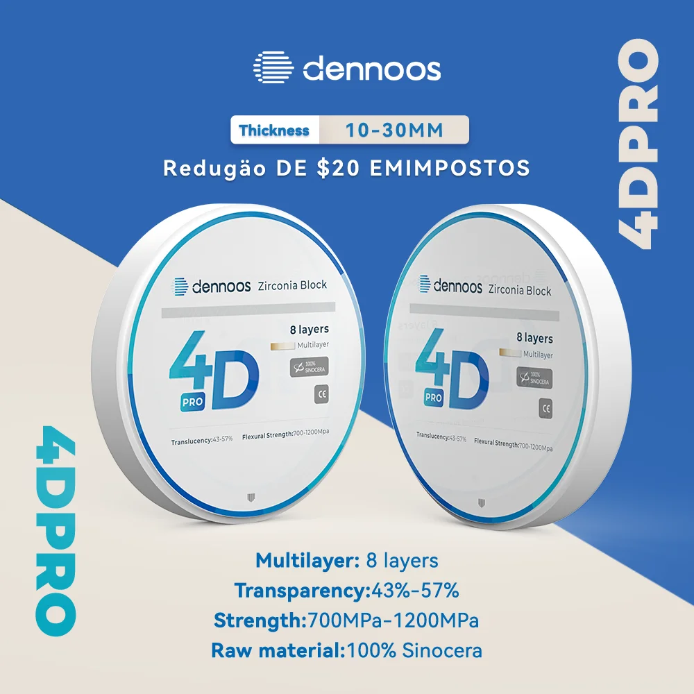 LODDEN 4D PRO Materiales Odontológicos Zirconia 8 Capas Bloques 98mm (12mm-25mm) CAM CAD Coronas de Zirconia 1200MPa