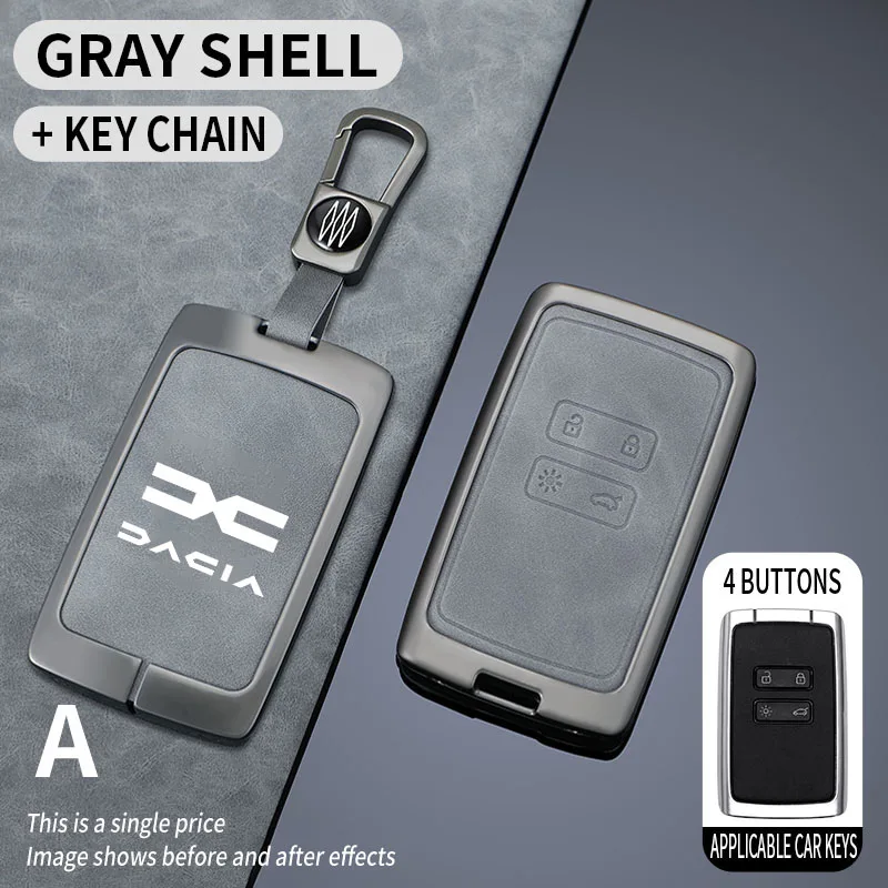 

For Dacia Logan Sandero Duster Lodgy Spring Jogger Renault Captur Leather Car Metal Gray Key Case Cover Shell Fob Accessories