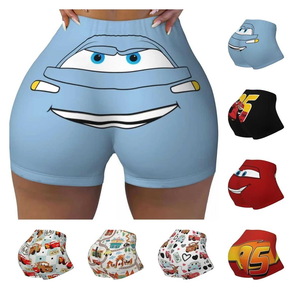 AliExpress MINISO Lightning McQueen Cars Women Workout Shorts Seamless Scrunch Butt Lifting Gym Fitness Cycling Shorts