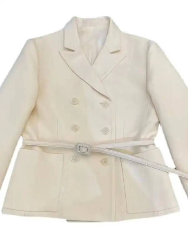 Slim fit tecido misto longo sve terno jaet feminino duplo breasted escritório sle cor pura início do outono faion outerwear