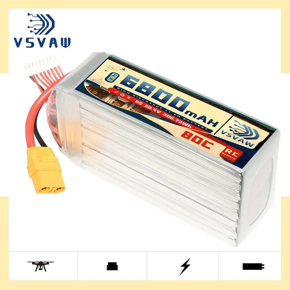 VSVAW 30.4V 8S 6800mAh 80C/160C Lipo Battery HV Movie Shooting FPV Drone Helicopter Crossover RC Vehicle Lithium Battery