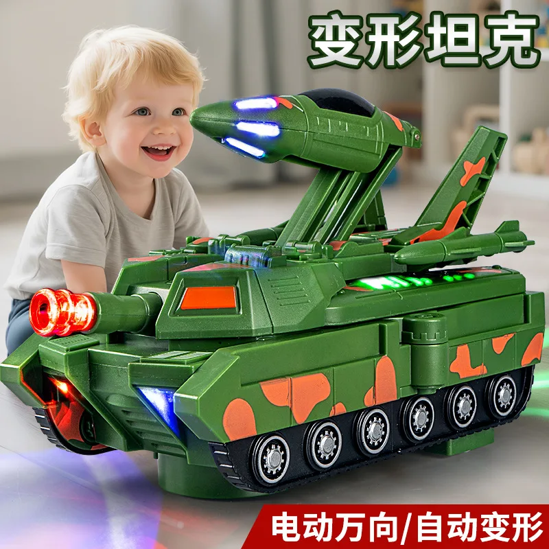 Sound And Light Electric Universal Driving Automatic Obstacle Avoidance Tank Transformable Fighter Children's Toy,XT233