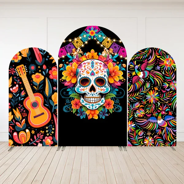Día del Arco muerto telón de fondo cubierta Mexicano Dia DE Los Muertos Fondo Fiesta calavera de azúcar fotografía fiesta Banner doble