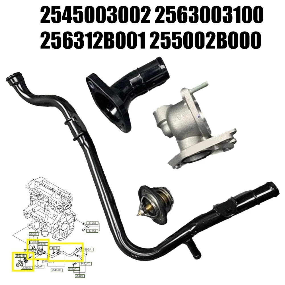 

1x Thermostat Housing & Coolant Pipe For Hyundai I10 (2007-2020)/ I20 (2008-2020) #2545003002, 2563003100, 256312B001 Car Parts