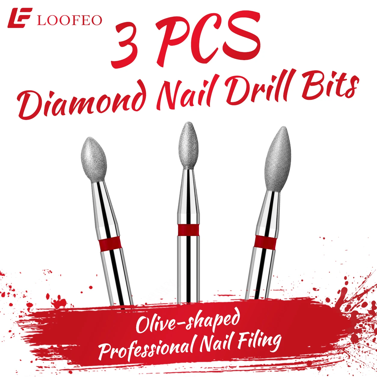 3Pcs Olive-Shaped Diamond Nail Drill Bit Set for Nail Prep Cuticle Cleaning Dead Skin Remover Nail Bit Sets Manicure Tools Home