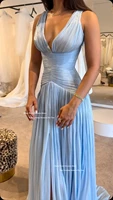Xijun Sexy Blue Silk Satin Long Evening Dresses V-Neck Sleeveless Prom Dresses Saudi Araric Formal Occasion Prom Gowns Customize 4