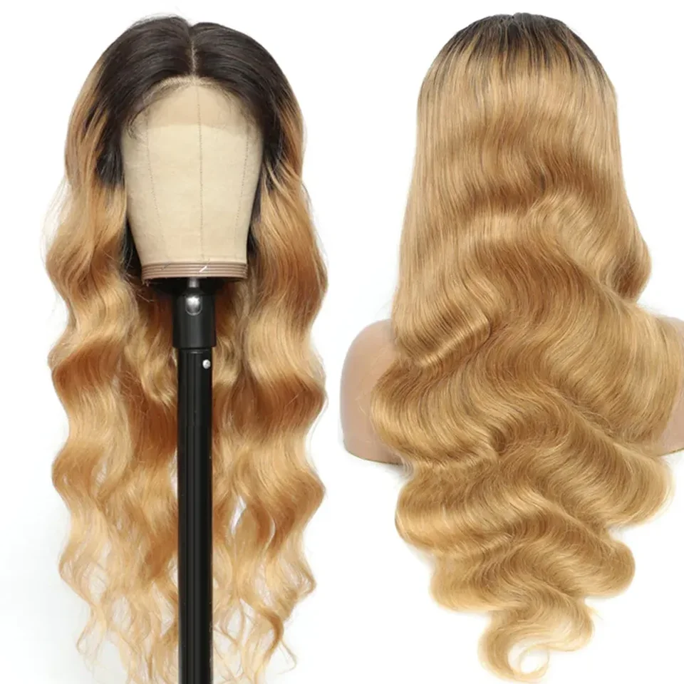 الجسم موجة 4x4 الدانتيل إغلاق الباروكات T1B/27 4*4 الدانتيل إغلاق الباروكات أومبير شقراء الجسم موجة خصلات الشعر المستعار الإنسان ريمي Preplucked HairUGo