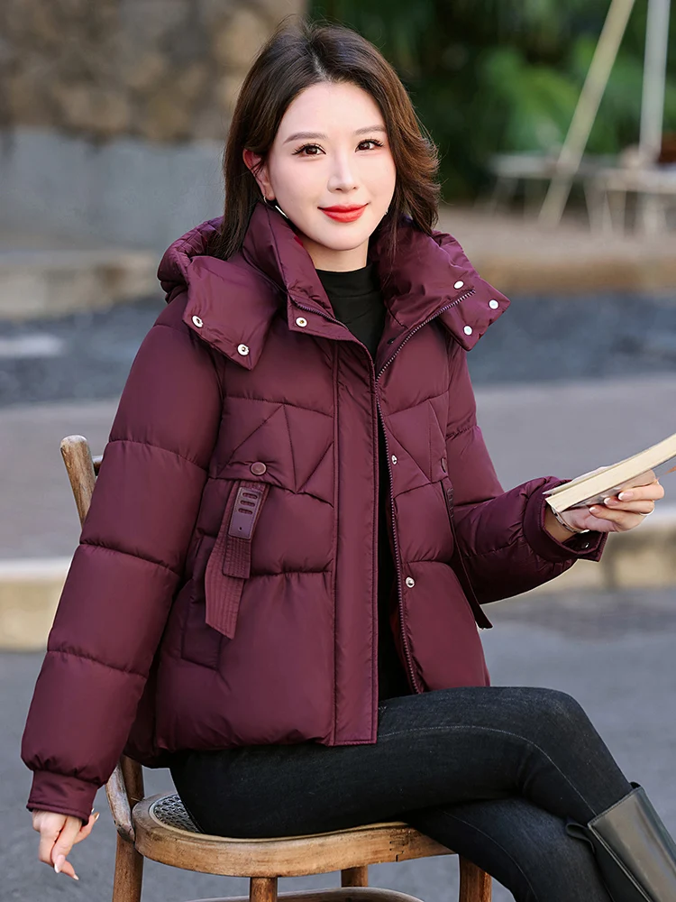 

Women's down Cotton Jaet 2025 New Winter Faion ort Sle Warm Coat Hooded Zipper Closure Korean Sle Thiened Long Sl...