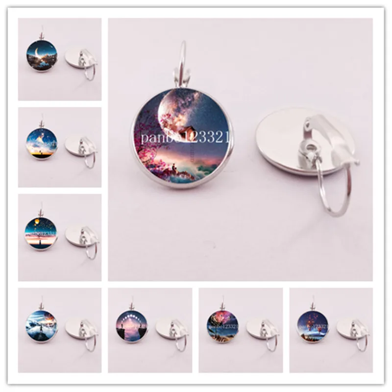 Sunset scenery moon earrings hot air balloon Kongming lantern night view earrings jewelry gift