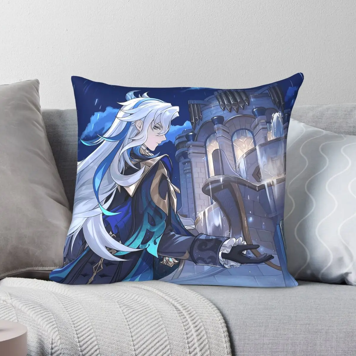 Neuvillette Genshin Impact Square Pillowcase Polyester Linen Velvet Creative Zip Decor Pillow Case Car Cushion Cover 45x45