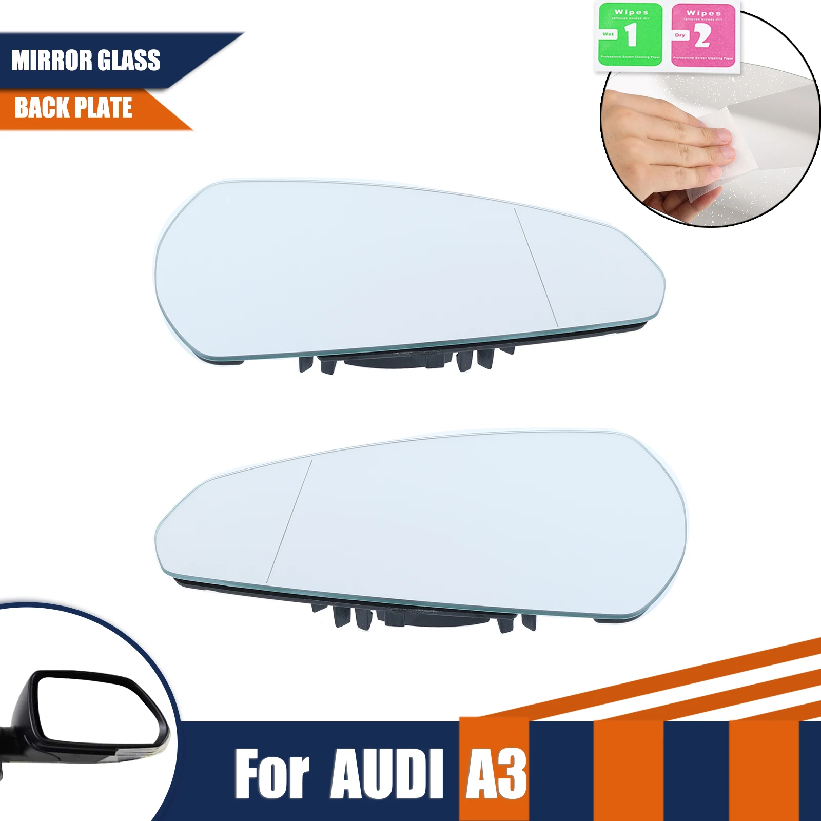 2PCS For Audi A3 2013-2020 Accessories 8V0857528E 8V0857536D Heated Rearview Mirror Glass Left And Right Side With Mirror Holder