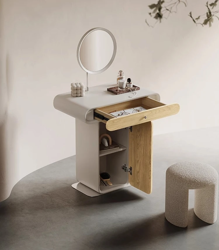 

Cream Wind Dresser Bucket Cabinet Bedroom Storage Cabinet Simple Makeup Mirror Table Household Dresser