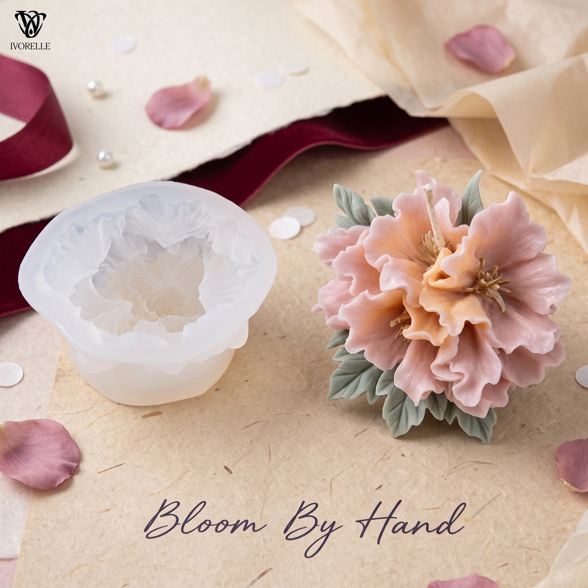 IVORELLE Flower Cluster Silicone Candle Mold Layered Wavy Petals For Wax Resin Plaster Soap DIY Home Decor Craft