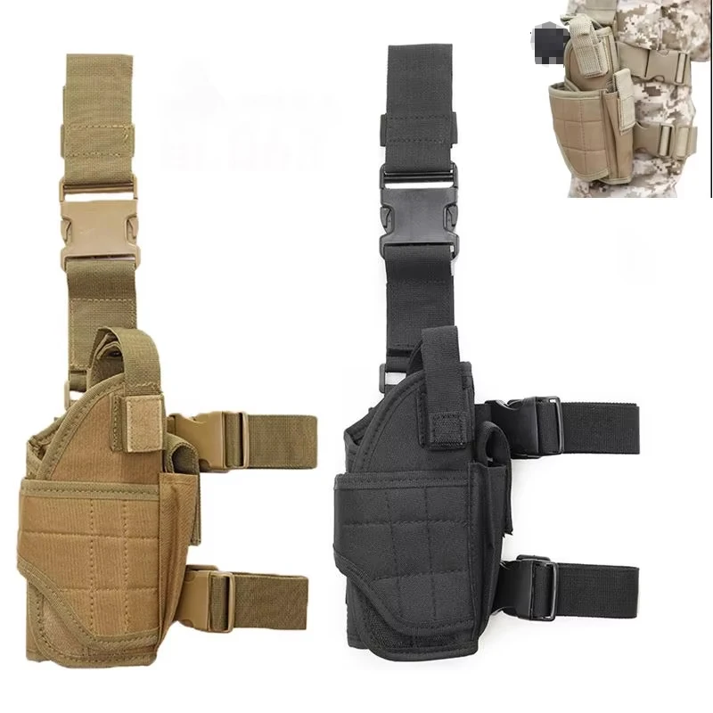 

Universal Tactics Molle Drooping Leg Right Thigh Short Gun Holster with Magazine Pocket Gun Holder for Tactical Gear