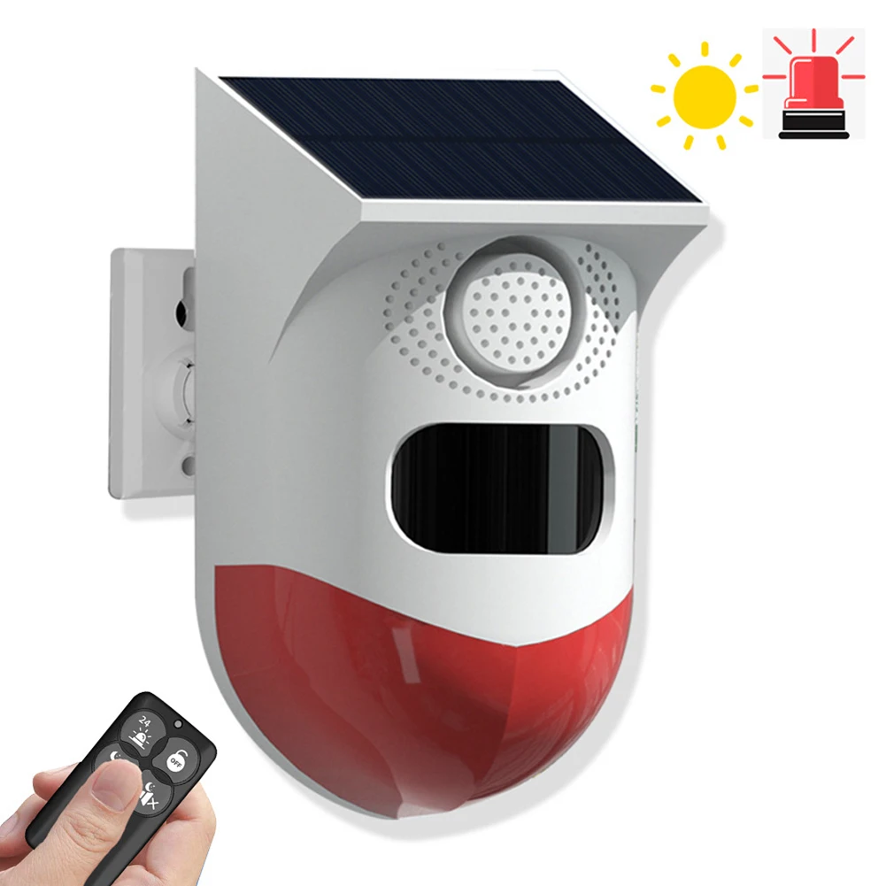 solar motion sensor alarme de seguranca controle remoto sirene infravermelho 120db som alarme ao ar livre carregamento usb para casa fazenda quintal 01