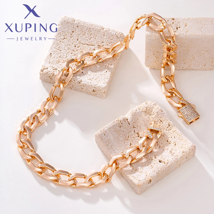 Xuping Jewelry New Arrival Fashion Stone 40cm Hot Lock Gold Color Charm Pendant Necklace for Women Girls Exquisite Gift