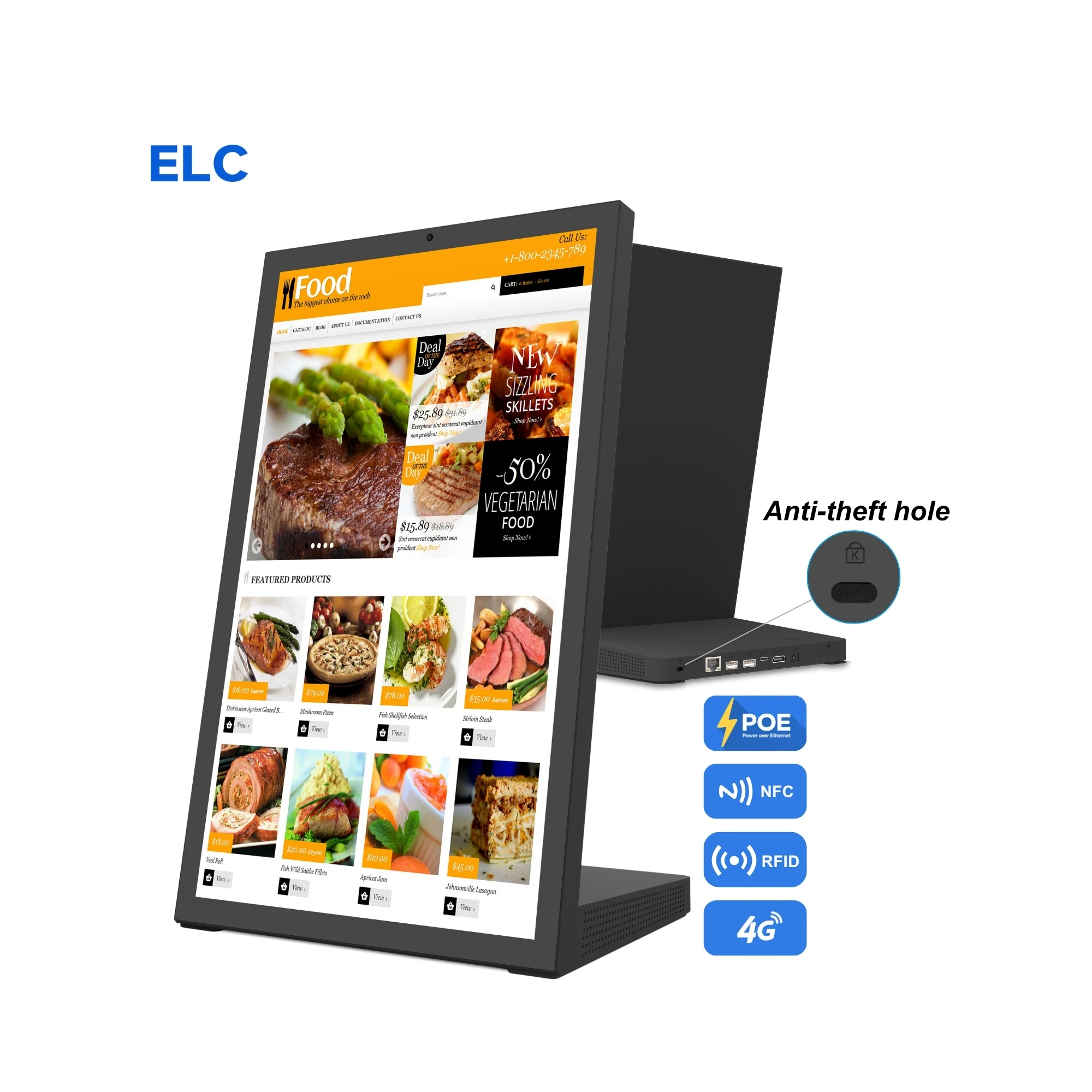 15.6 Inch L-Type Desktop Android 15 Restaurant Order Tablet 4+64Gb RK3576S Poe Touch Screen Self Ordering SDK Digital Poster