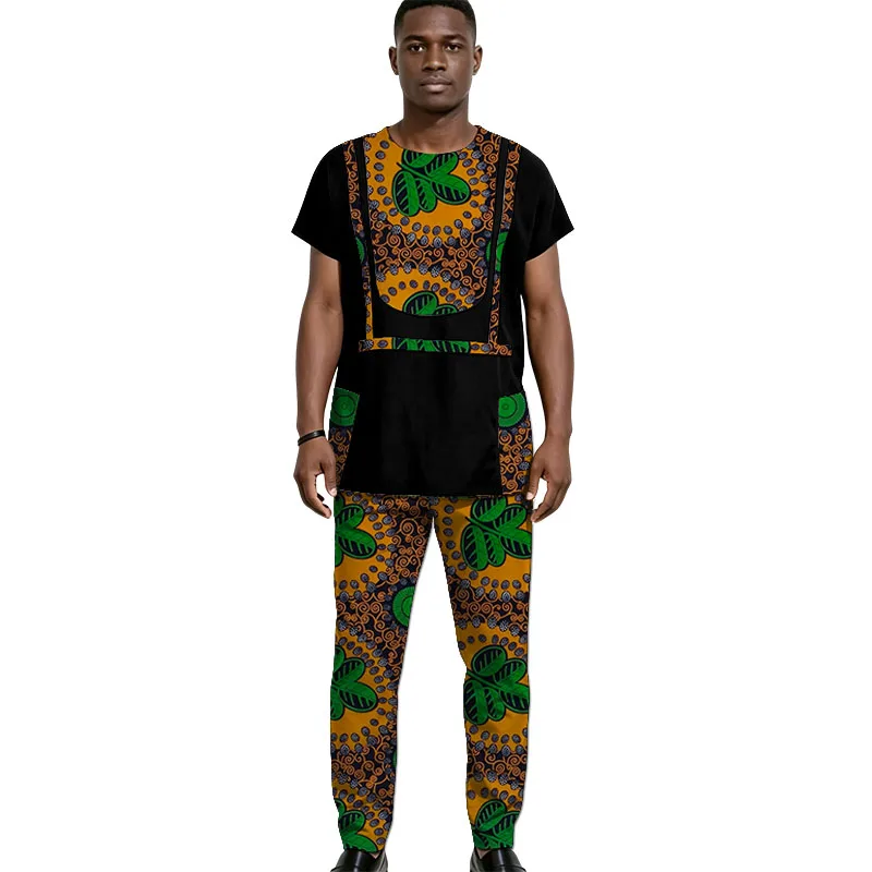 African Print Couture Black Patchwork Tops & Trousers Men's Senator Suits Dashiki Outfit Set Customized