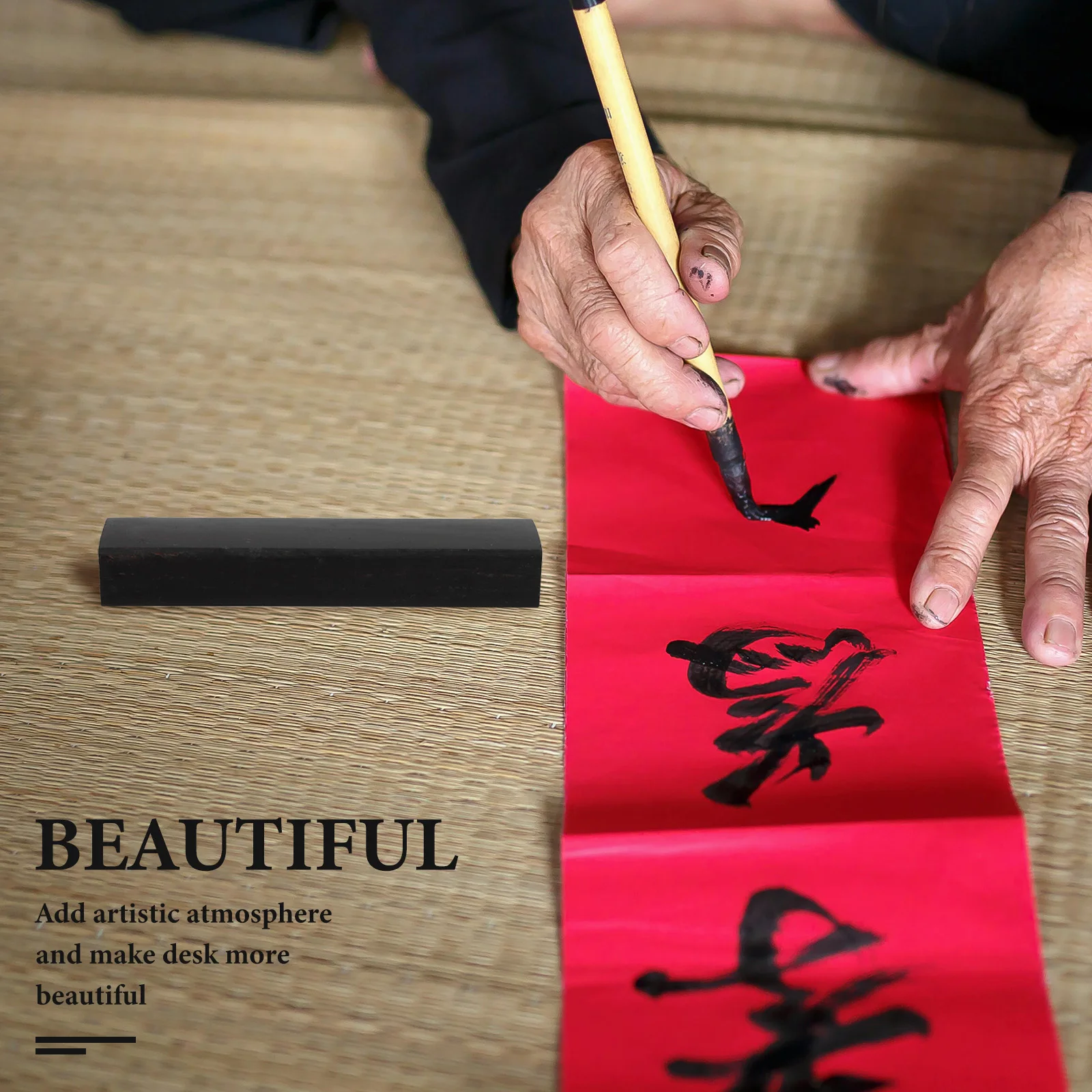 

2Pcs Wooden Calligraphy Paperweight 15cm Solid Wood Smooth Elegant Design for Ink Painting Brush Writing Desk Accessory