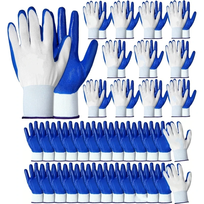 Guantes de trabajo de seguridad de 20 piezas con recubrimiento de nitrilo, duraderos, de calibre 13, guantes de punto sin costuras para hombres, jardinería, césped, almacén, construcción