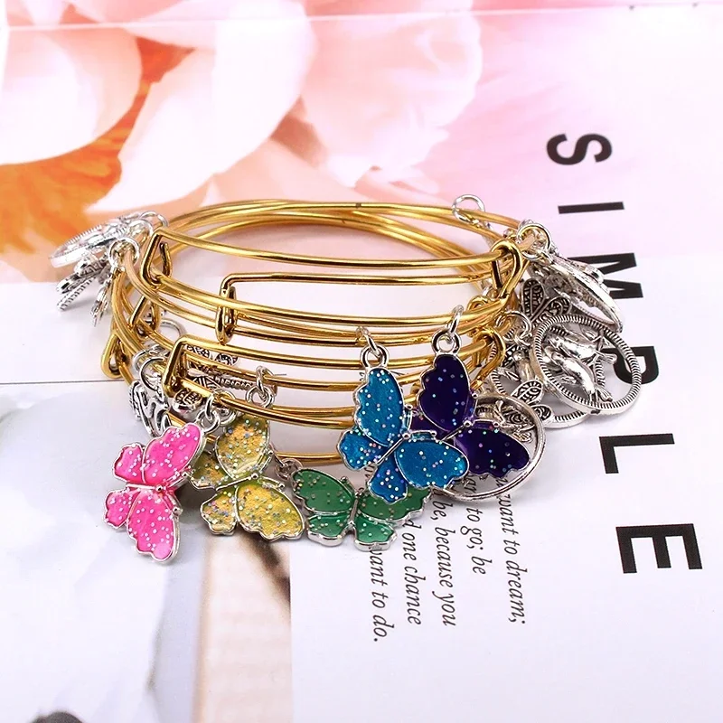 5pcs Bangle Set Butterfly Charm Bracelets for Women Birds Dragonfly Peace Dove Charms Bangles Cuff Jewlery E36