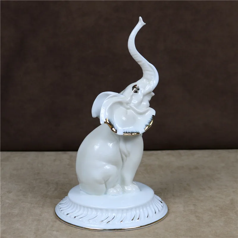 Porcelain Circus Elephant Sculpture Ceramics Statue Household Wildlife Mascot Handicraft Ornament Furnishing Decor