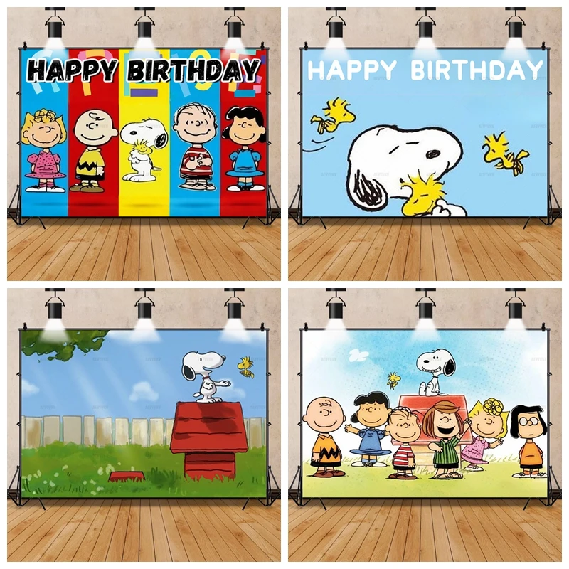 

Cute Cartoon Snoop-y KId's Birthday Party Backdrop Room Decoration Baby Shower Background Photography Studio Anime Banner Props