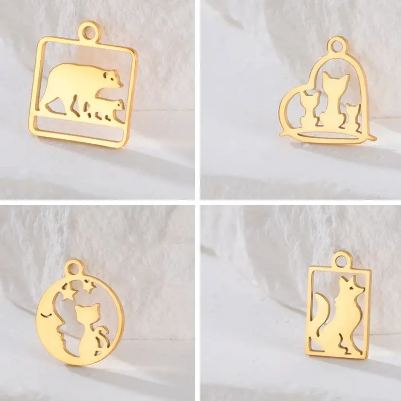 5 Stück/Lot Katze Hund Bär Geometrische Streifen Edelstahl-Anhänger für Schmuckherstellung DIY-Zubehör für Armband Halskette