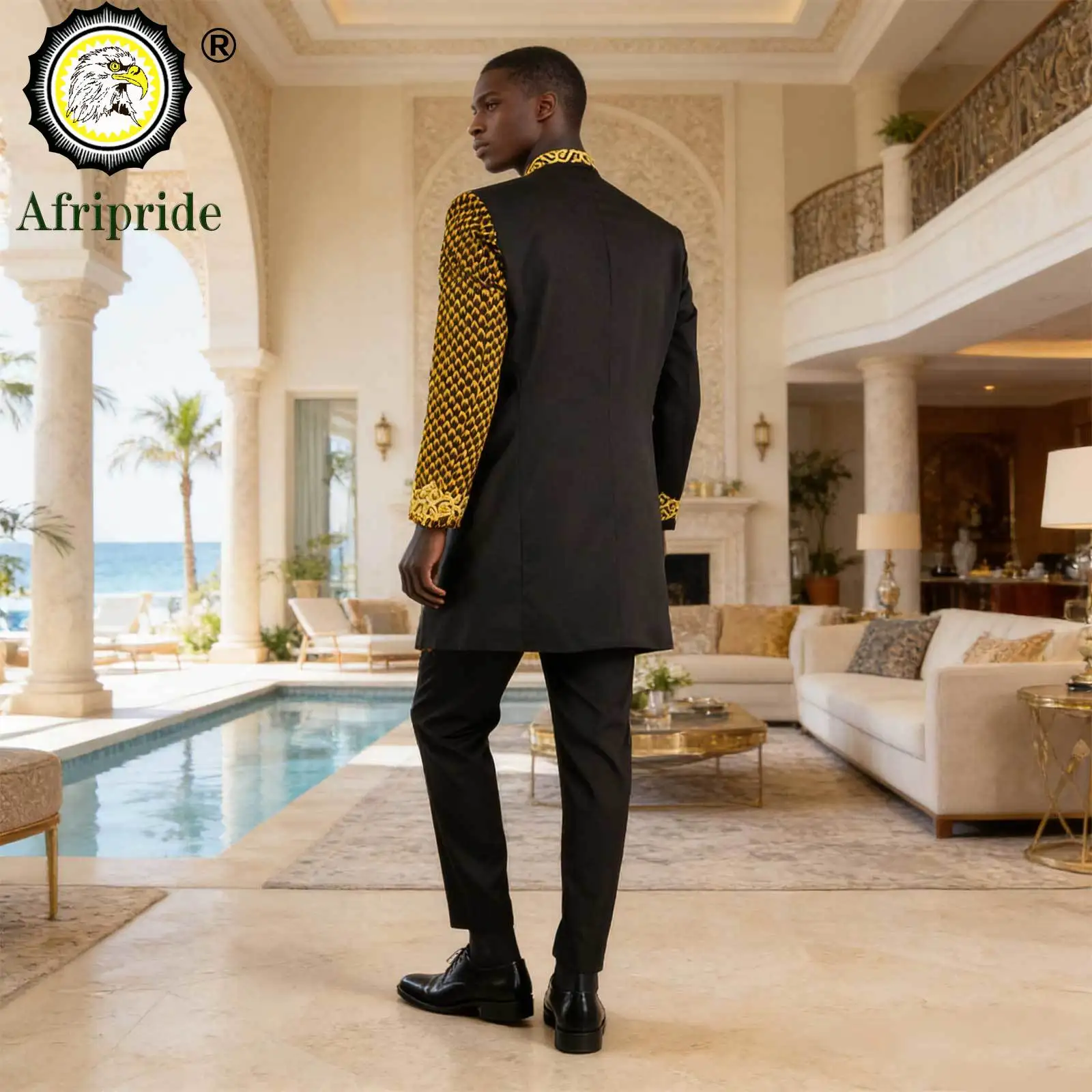 Trajes africanos para hombres, conjunto de chaqueta y pantalones con estampado bordado, traje de vestir de negocios con pañuelo, fiesta, boda, noche A 2316023