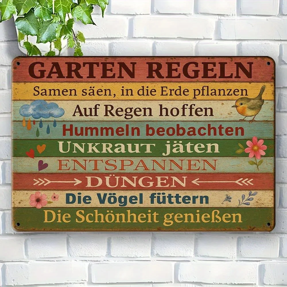 1pc German Vintage Metal Sign, Garden Rules Sow Seeds, Plant in The Ground, Wall Art Decoration for Home Farmhouse Garden, Gift