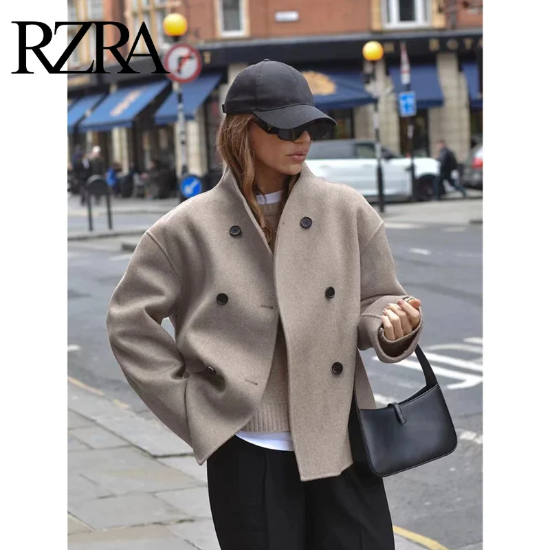 RZRA Autumn New Women\'s Clothing 2024 Two-Color Fashion Temperament Versatile Double-breasted Woolen Jacket Coat Women