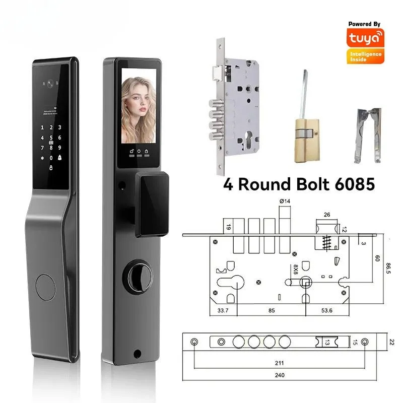 Tuya Smart Password Door Lock Electronic Lock with HD Cat Eye Two Way Video Call Adaptation for 6068 6590 Mortise