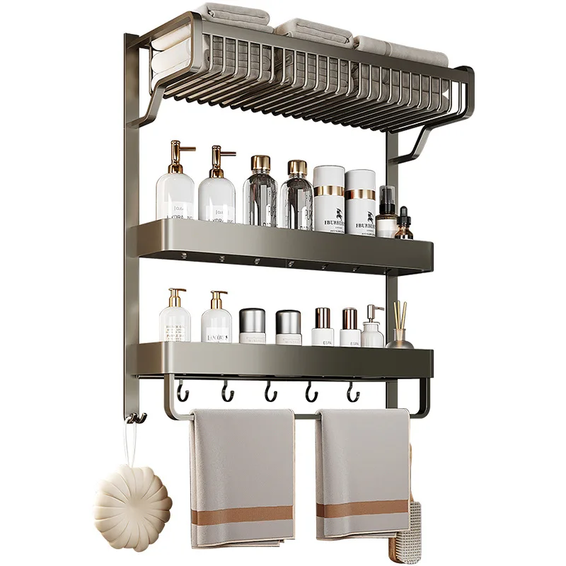 Towel Rack Bathroom Storage Rack Integrated Punch-free Wall-mounted Bathroom Toilet Bathroom Set Alumimum Bath kitchen accessori