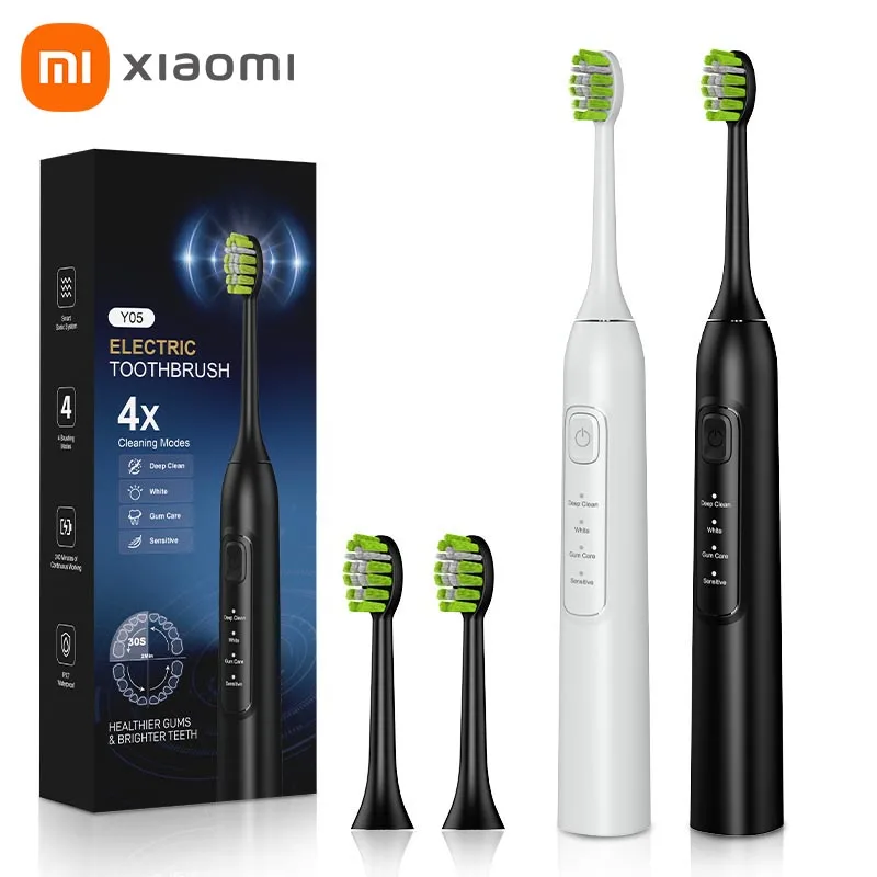 Xiaomi فرشاة أسنان كهربائية بالموجات الصوتية الذكية توقيت فرشاة أسنان تبييض الأسنان سريع USB قابلة للشحن فرشاة الأسنان مع رأس بديل