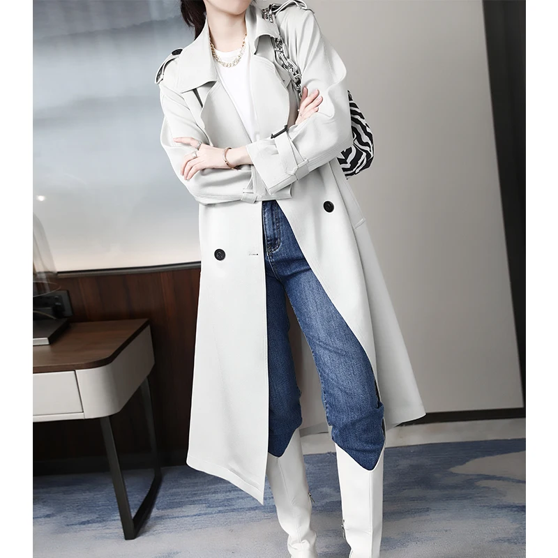 

Осенняя коллекция 2025: Женское удлиненное однотонное пальто-ветровка из ацетатного материала для повседневной носки, с длинными рукавами