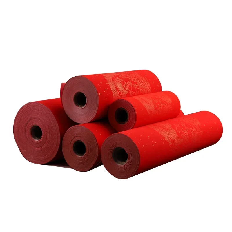 Red Rice Paper Rolling Chinese Spring Festival Couplets Calligraphy Brush Pen Writing Papier Half Ripe Xuan Paper Papel China