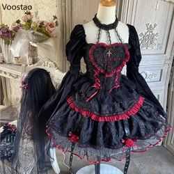 Gothic Lolita Jsk Dresses Victorian Women Elegant Lace Halter Neck Dark Mini Dress Girls Punk Y2K Halloween Holiday Party Dress