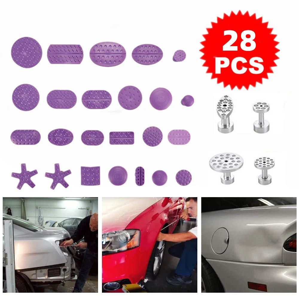 28pcs Automobile Sheet Metal Tools Glue Pulling Tabs Dent Remover Kit Use with Hand Puller Auto Body Paintless Dent Repair Tools