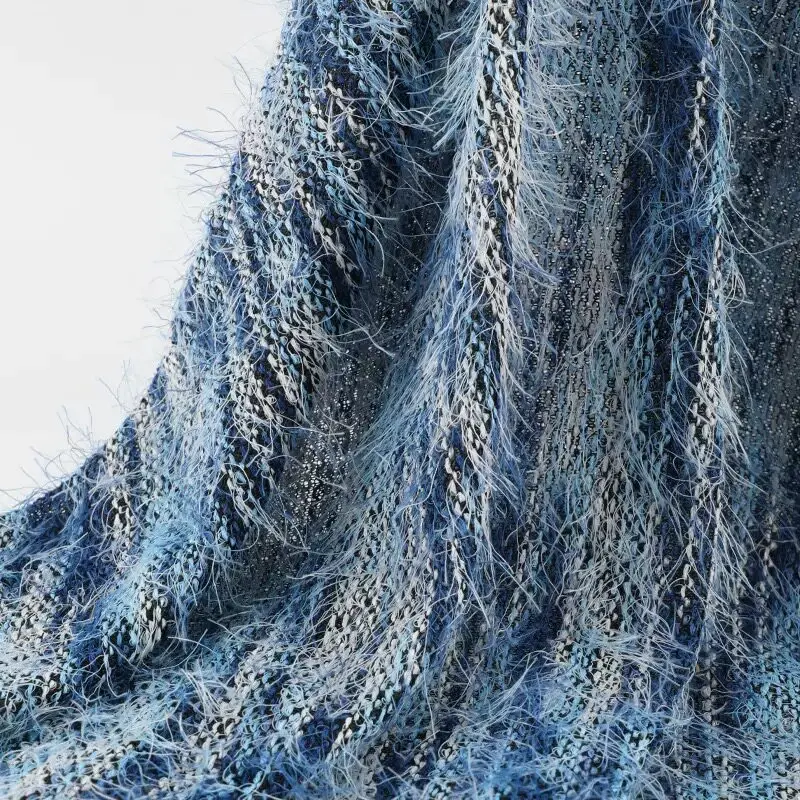 Mixed Color Long Pile Vertical Stripe Stretch Knit Fabric Fuzzy Rib Sweater Coat Designer Fabric DIY Sewing Material
