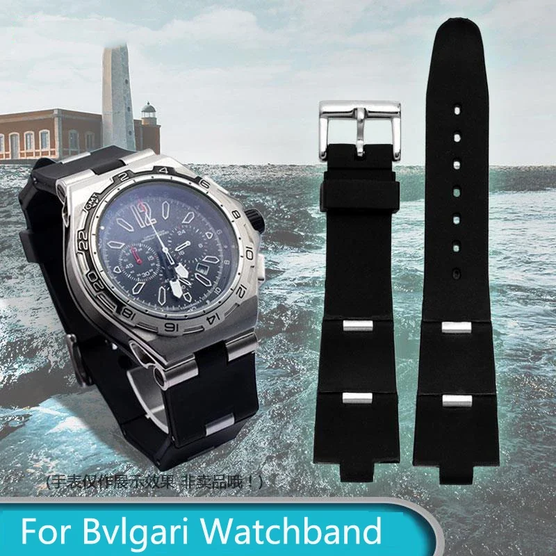 

Quality Black Rubber Strap Men And Women Silicone Bracelet for Bvlgari Bvlg diagono24mm x 8mm