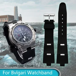 Quality  Black Rubber Strap Men And Women Silicone Bracelet  for Bvlgari Bvlg diagono24mm x 8mm