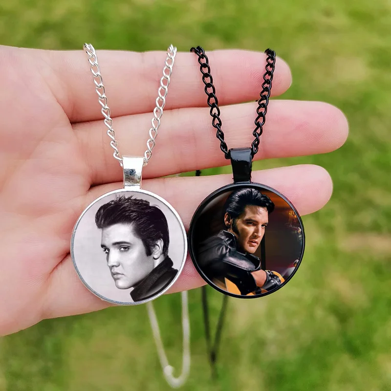 Poster Elvis Necklace for Men Women Glass Cabochon Pendant Pop Music Singer Star Necklaces Fashion Jewelry Fans Collection Gift