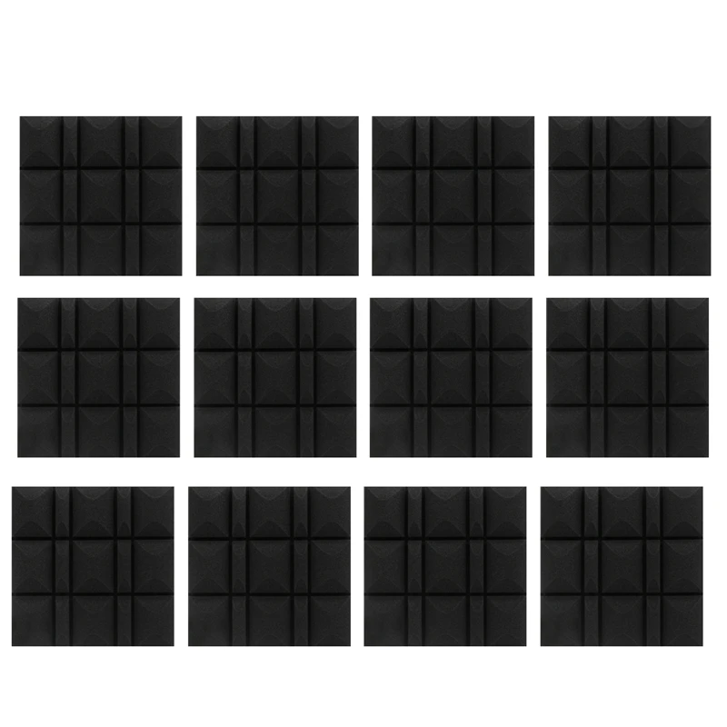 

12 PCS Acoustic Panels Sound Absorbing Proofing Wall Insulation Cotton Soundproof Black Polyurethane
