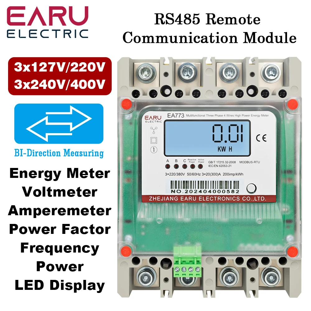 High-Power Three-Phase Four-Wire 300A Electrical Energy Meter 220V 380V Bidirectional Measurement RS485 Communication Interface